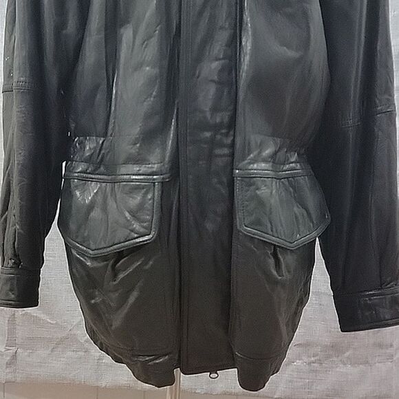 Andrew Marc Soft Black leather Field Jacket - Vintage, drawstring, Men's SZ L - Picture 3 of 15
